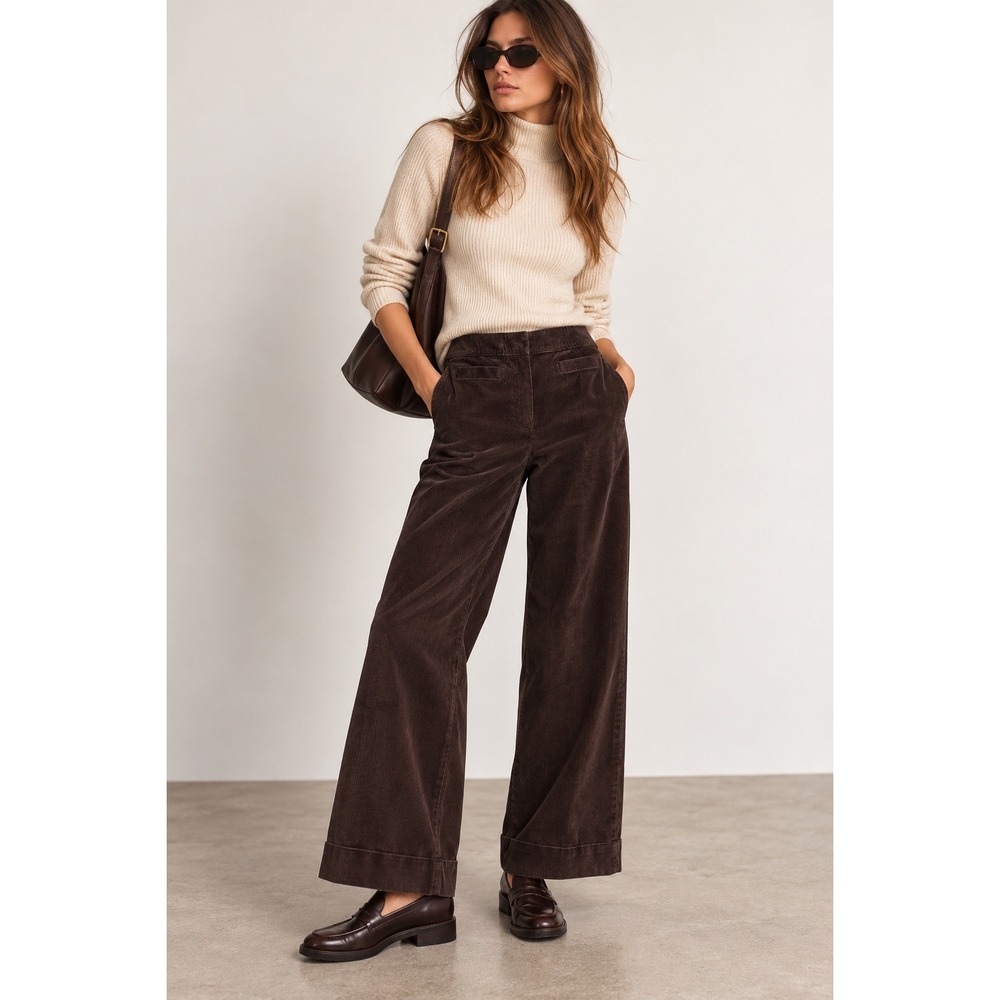 Express Brown Corduroy Wide Leg Cuffed Pants 90s Minimalist Dark Academia 9/10